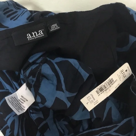 NWT A.n.a. 100% cotton sleeveless babydoll top black & blue exotic floral L - Picture 8 of 8